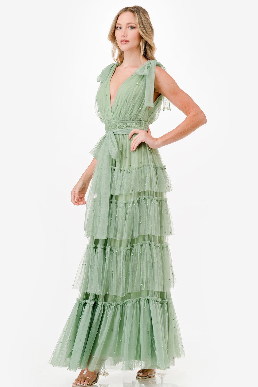 Vestido tul con perlas