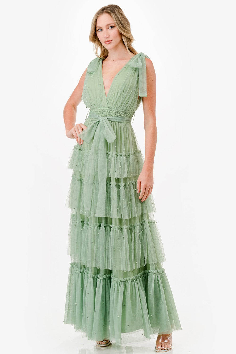 Vestido tul con perlas