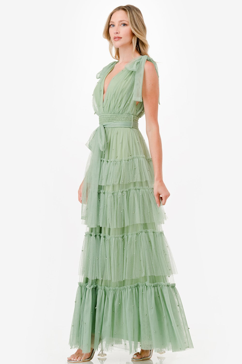 Vestido tul con perlas