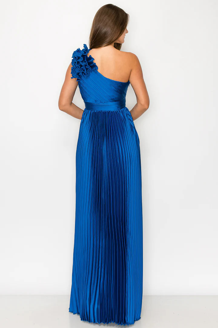 Vestido un hombro plisado