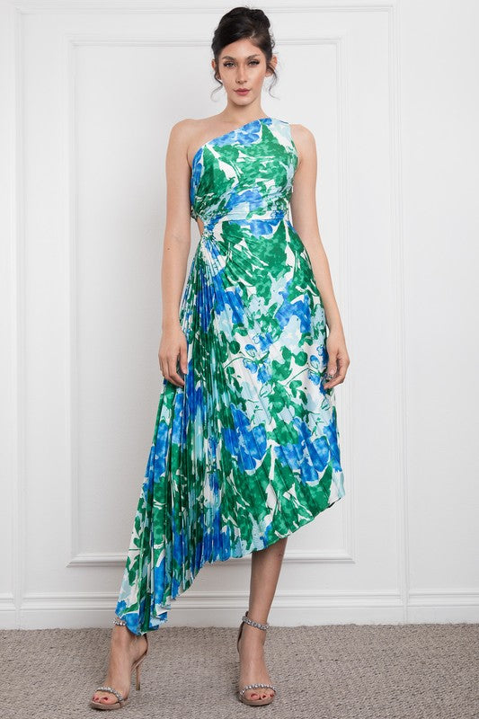 Vestido un hombro plisado