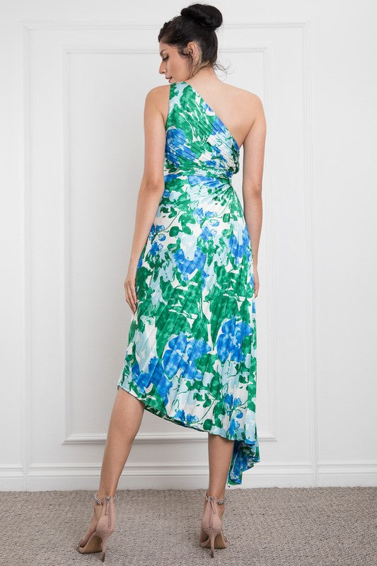 Vestido un hombro plisado