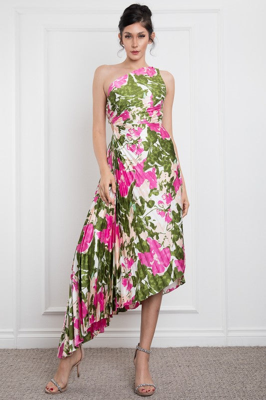 Vestido un hombro plisado